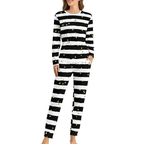 Striped Polka Dot Pajamas Blue and White Romantic Pajama Sets Womens Long Sleeve Casual Home Suit Large Size