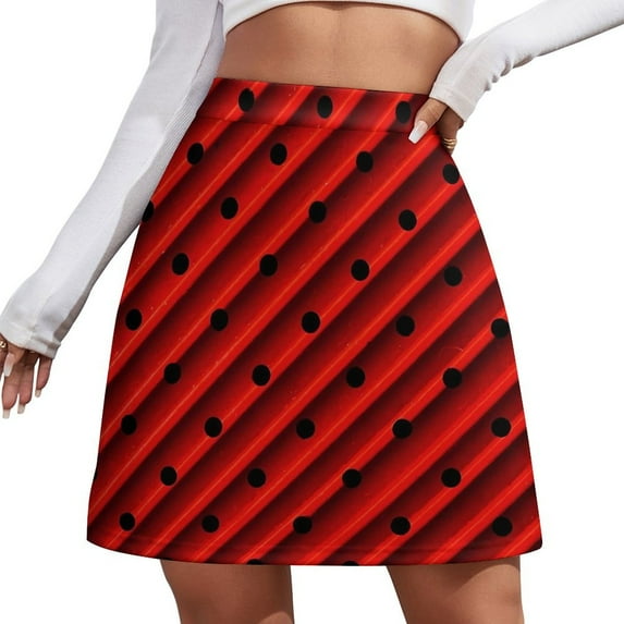 Striped Polka Dot Skirt Women Retro Black White Kawaii Mini Skirts High Waist Pattern Stre