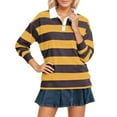 thumbnail image 1 of Striped Polo Shirt for Women Long Sleeve Lapel Collar T Shirt Loose Pullover Tops Yellow L, 1 of 6