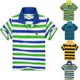 thumbnail image 1 of Striped Polo Shirts for Boys Size 12-13 Short Sleeve Oversized Rugby Shirts Comfortable Fabric Button Down Casual Summer Kids Back to School Clothes (X05 Blue, 12-13 Years), 1 of 3