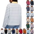 thumbnail image 1 of Striped Polo Shirts for Women Long Sleeve Rugby Shirts Loose Preppy Collared Pullover Fall Casual, 1 of 9