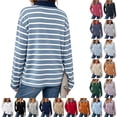 thumbnail image 1 of Striped Polo Shirts for Women Long Sleeve Rugby Shirts Loose Preppy Collared Pullover Fall Casual, 1 of 8