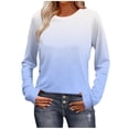 thumbnail image 1 of Striped Print Tops for Women Casual Loose Fit Long Sleeve Raglan T-Shirt Round Neck Basic Tees Fall Spring Clothes (2XL, Blue|Gradient), 1 of 7