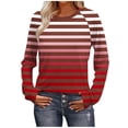 thumbnail image 1 of Striped Print Tops for Women Casual Loose Fit Long Sleeve Raglan T-Shirt Round Neck Basic Tees Fall Spring Clothes (2XL, Red 01), 1 of 7
