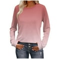 thumbnail image 1 of Striped Print Tops for Women Casual Loose Fit Long Sleeve Raglan T-Shirt Round Neck Basic Tees Fall Spring Clothes (L, Pink|Gradient), 1 of 7