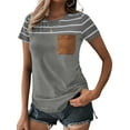 thumbnail image 1 of Striped Printed Short Sleeve Tee Shirt for Women Crew Neck Loose Summer Casual Tops Gray L, 1 of 3