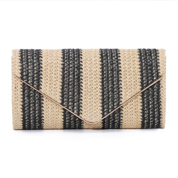Striped Purse for Women Summer Envelope Clutch Purse Woven Beach Shoulder Bag Vacation Handbag