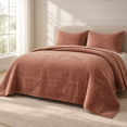 Terracott Quilt Pattern Striped Quilt Set King Size Terracotta Clay - Walmart.com