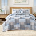 thumbnail image 1 of Striped Quilt Set - Lightweight, Soft, All-Season - 2-Piece Reversible Patchwork Bedding Set (Twin / Twin XL, Blue Stripe Patchwork), 1 of 6