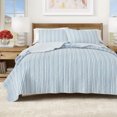 thumbnail image 1 of Striped Quilt Set - Lightweight, Soft, All-Season - 2-Piece Reversible Watercolor Printed Bedding Set (Twin / Twin XL, Blue), 1 of 6