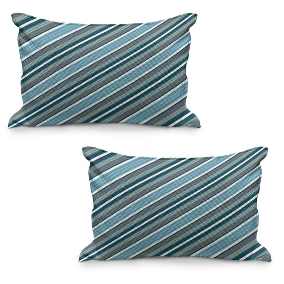 Striped Quilted Pillowcover Set of 2, Navy Retro Style Diagonal Stripes Pattern Modern Art Design Image Print, Standard Queen Size Pillow Cover for Bedroom, 30" x 20", White Grey Navy, by Ambesonne