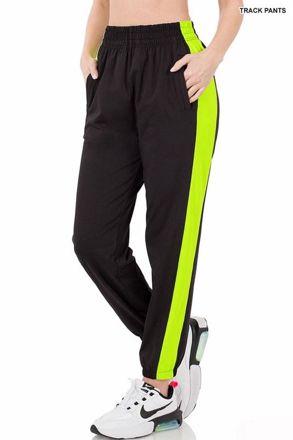 Women's Track Pants with Neon Side Stripe, Elastic Waist Athletic Joggers Black/XL