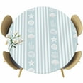 thumbnail image 1 of Striped Round Fitted Table Cover Ocean Light Blue Starfish Shell Jellyfish Coral Waterproof Table Cloth with Elastic Edge Wipeable Tablecloth for Picnic Camping Party Fits 55"-60" Diameter, 1 of 8