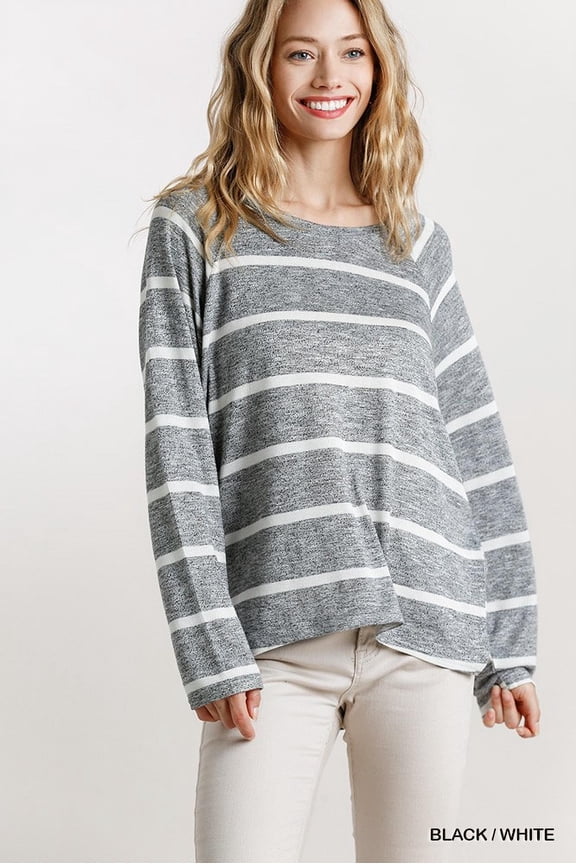 Striped Round Neck Long Sleeve Top S
