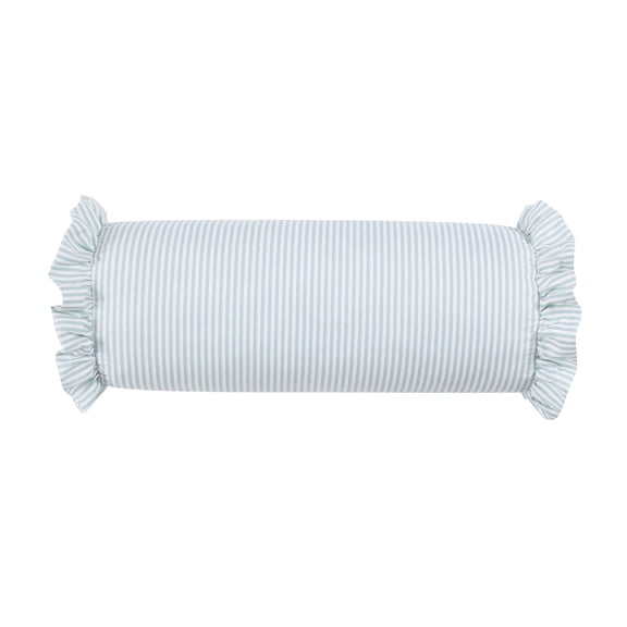 Striped Ruffle Bolster Pillow, 12.99×11.81×1.57in Decorative Cylinder Pillow with Ruffled Edges, Soft Cylindrical Neck Roll Support Pillow for Bed Sofa Sleeping and Relaxing(Light Blue)
