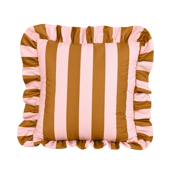 Striped Ruffle Throw Pillow Covers Square Boho Decorative Pillowcases Soft Cushion Cover Cases for Outdoor Indoor Sofa Bed Living Room Decor, 18"x18"