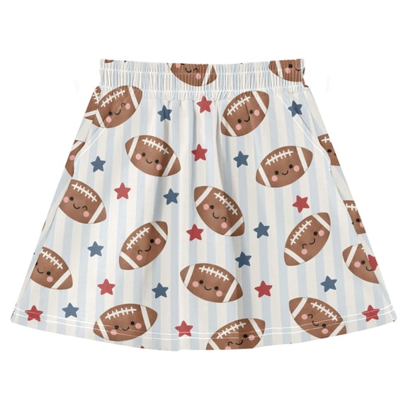 Striped Rugby Pattern Print Cotton Skirt Built-in Liner Elastic A-Line Flared Skirt with Pockets