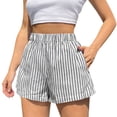 thumbnail image 1 of Striped Running Shorts Womens High Waist Ladies Summer Workout Sports Gym Shorts for Women with Pockets Black XS, 1 of 6