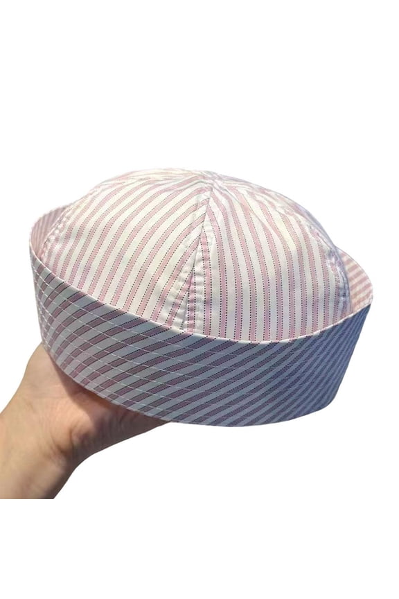 Striped Sailor Hat For Women Lightweight Breathable Summer Sun Hat With Bow Rhinestone Reversible Rolled Cuff 56-58cm