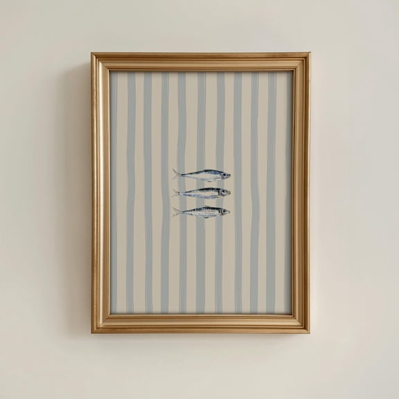 Striped Sardine Poster Mediterranean Kitchen Wall Art Fish Decor, Stretched Canvas 8x10in