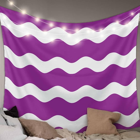 Striped Sea Wave Tapestry Wall Hanging Purple and White Aesthetic Wall Decor for Bedroom Living Room Dorm Decorative Backdrop 60 x 90 Inch