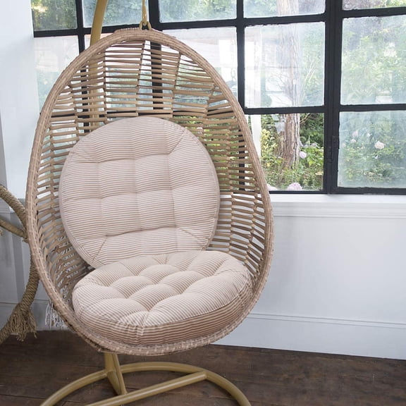 Striped Seat Cushion 2 Pack Beige Round Floor Pillows 22x22 inch Chair Pad Cushions for Indoor/Outdoor Hanging Swing Chair Window Pads, Beige