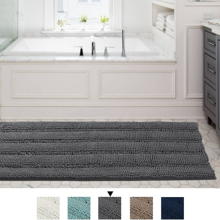 Striped Shaggy Long Rugs for Bathroom Cozy Shag Collection Gray Solid No  Slip Shower Plush Carpet Mat Living & Bedroom Soft Thick Area Rug Large Bath  Mat for Entryway, Pet Friendly, 58