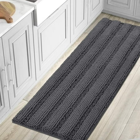 PrimeBeau Microfiber Chenille Absorbent Bath Rugs, Gray, 58" x 20"