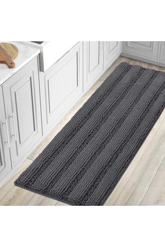 Microfiber Chenille Absorbent Bath Rugs, Gray, 58" x 20"