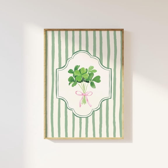 Striped Shamrock St Patricks Day Clover Irish Wall Decor Print, Unframed Paper Poster 8x10in