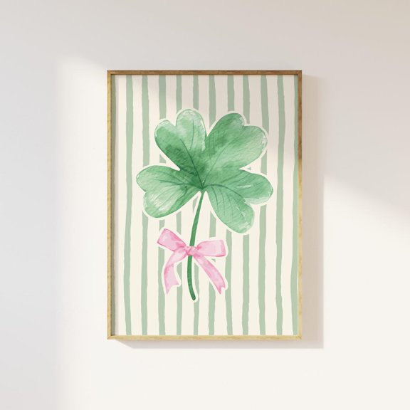 Striped Shamrock St Patricks Day Irish Clover Wall Decor Print, Stretched Canvas 8x10in