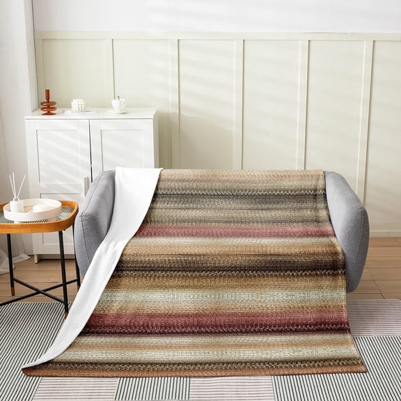 Striped Sherpa Throw Blanket for Couch Sofa Bed