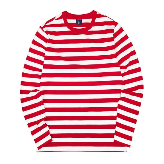Striped Shirt Men Long Sleeve Crew Neck Tee