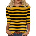 thumbnail image 1 of Striped Shirt Women 3/4 Sleeve Trendy Print T Shirt Casual Crewneck Blouse Fashion Three Quarter Length Sleeve Tops Yellow 5XL, 1 of 5