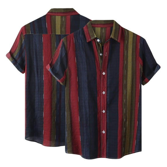 Striped Shirt for Men Vintage Button Up Long Sleeve Casual Dress Shirts Regular Fit Big and Tall Retro Cotton T-Shirts