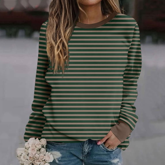 Striped Shirts for Women Color Block Top Crewneck Sweatshirt Y2K Tunics Loose Fit Baggy Hoodiesport Basic Tees Travel Casual Cozy Airport Streetwear Cute Work Going Out Tops College Sweatshirts