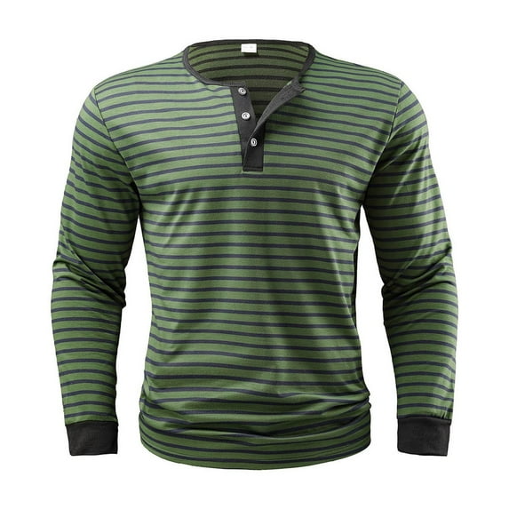 Striped Shirts for Men Half Button Long Sleeve Henley T-shirt Casual Soft Comfort Loose Fit Pullover
