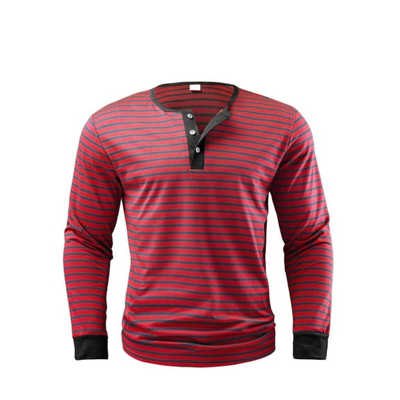 Striped Shirts for Men Half Button Long Sleeve Henley T-shirt Casual Soft Comfort Loose Fit Pullover