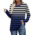 thumbnail image 1 of Striped Shirts for Women Long Sleeve Crewneck Color Block Basic Loose Tops Blue M, 1 of 8