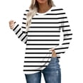 thumbnail image 1 of Striped Shirts for Women Long Sleeve Crewneck Color Block Basic Loose Tops White 2XL, 1 of 8