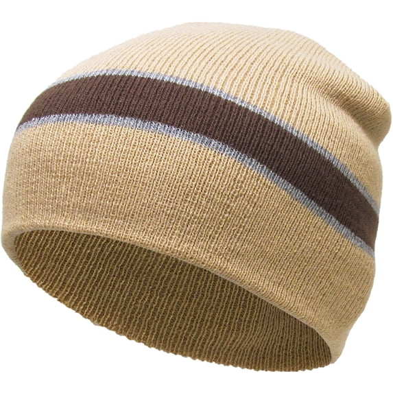 Striped Short Beanie Skull Cap Solid Color Men Women Winter Ski Hat