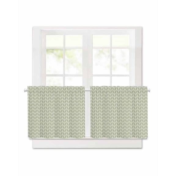 Striped Short Blackout Curtains 45 Inch Long Abstract Chevron White Line Sage Green Bohemian Rod Pocket Kitchen Curtains, 2 Panels Thermal Insulated Room Darkening Drapes for Bedroom, 42"W x 45"L