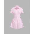 thumbnail image 1 of Striped Short Sleeve Shirt Dress with Waist Cinch, Slimming A-Line Blouse Dress for Summer, 1 of 5