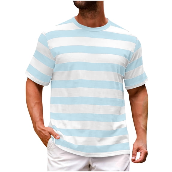 Striped Short Sleeve T-Shirts Mens , Crew Neck Casual Tops Cotton Basic Tees Shirt Summer Regular Fit Sport Fitness Shirts Plus Size Loose Tshirt Stripes T Shirt for Workout Daily