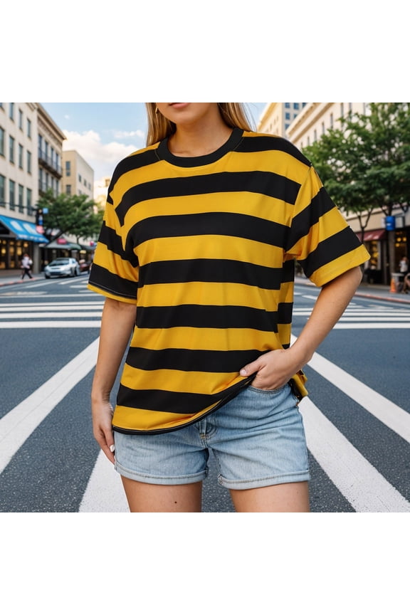Women Fashion Short-Sleeve Tops Dressy Casual Crewneck T-shirts Basics Tee 2026 Trendy Stripe Print Summer Spring Fall Outfits