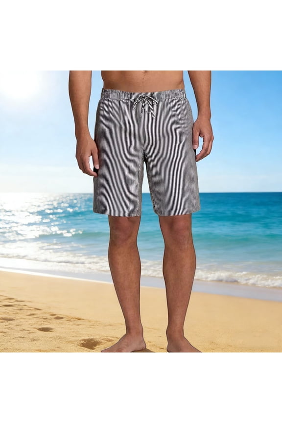 Striped Shorts for Men Relaxed Fit Drawstring Waistband Beach Trousers Vertical Pattern Breathable Cotton-Feel Bottoms Summer Vacation Loungewear
