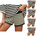 thumbnail image 1 of Striped Shorts for Women 2026 Summer Casual Elastic High Waist Knit Soft Stretchy Mini Shorts Loungewear, 1 of 5