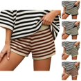 thumbnail image 1 of Striped Shorts for Women 2026 Summer Casual Elastic High Waist Knit Soft Stretchy Mini Shorts Loungewear, 1 of 5