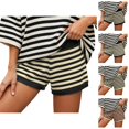 thumbnail image 1 of Striped Shorts for Women 2026 Summer Casual Elastic High Waist Knit Soft Stretchy Mini Shorts Loungewear, 1 of 4