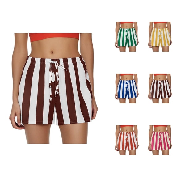 Striped Shorts for Women 2026 Summer Casual Lightweight Elastic Waist Color Block Beach Shorts Loungewear